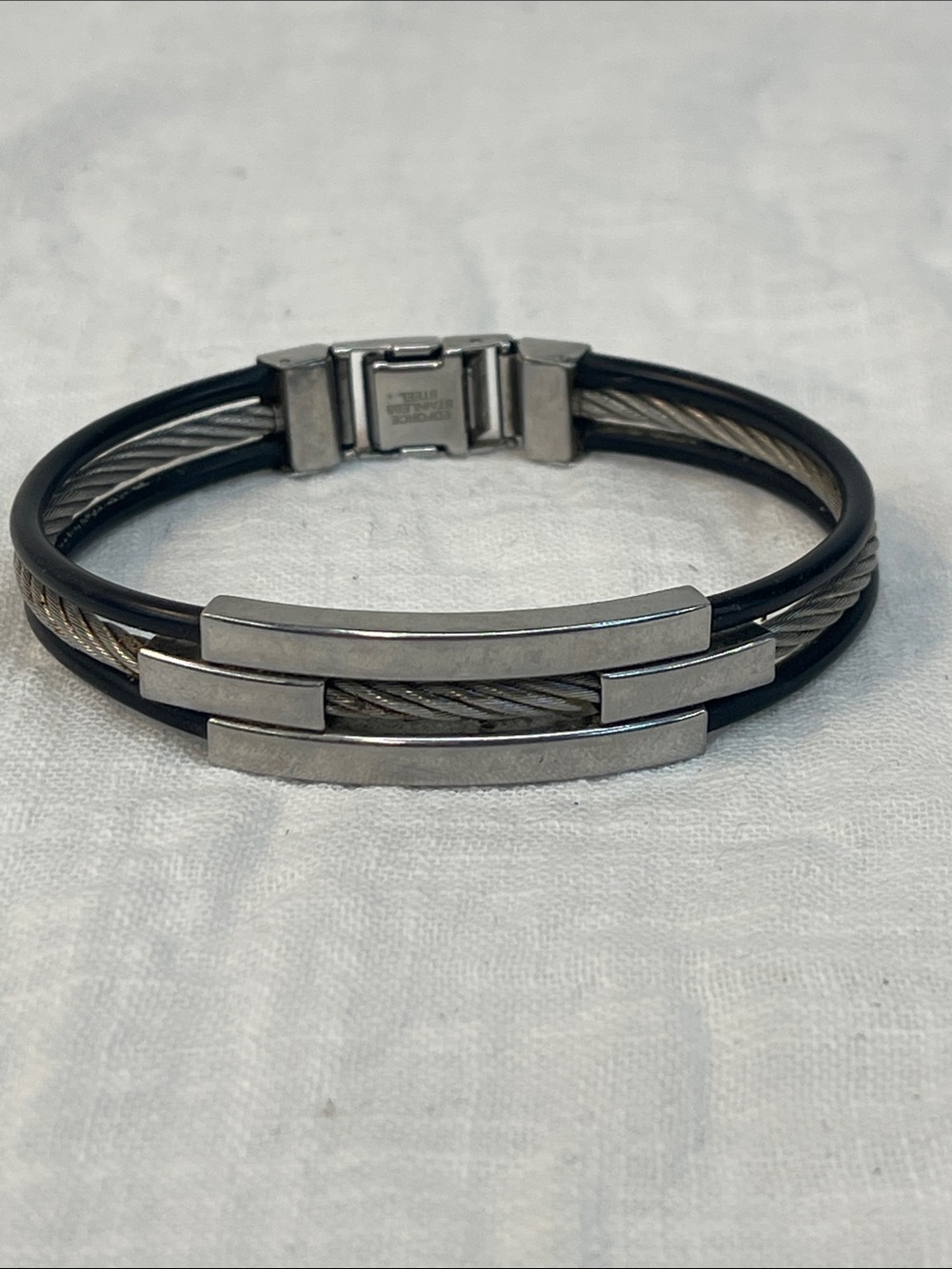 Men's Black and Silver Edforce Stainless Steel Cable Bracelet